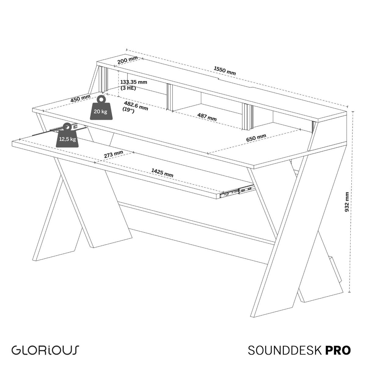 Glorious Sound Desk Pro Black dimension 1