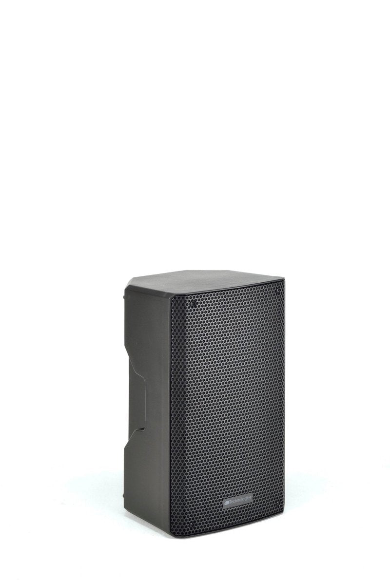 Front view of the dBTechnologies KL 10 active loudspeaker, showing its full protective metal grille and sleek design.