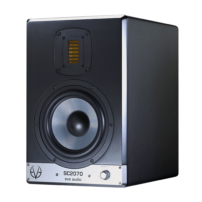 A pair of EVE Audio SC2070 monitors in a studio, engineered for precise audio imaging and an accurate response.