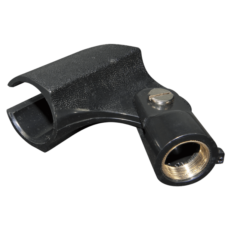 The Reloop Microphone Holder II, a universal clamp-on mount for attaching a microphone to desks, stands, or DJ consoles.