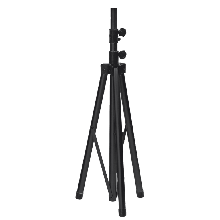 A heavy-duty Reloop Speaker Tripod PRO, featuring an adjustable height and a stable base, built to support speakers 40 kg.
