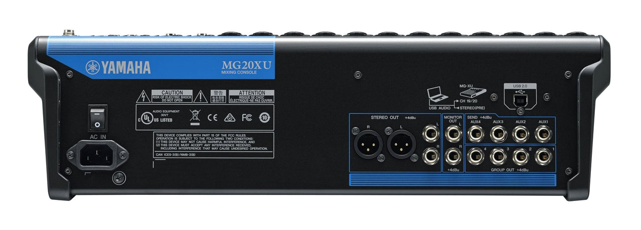 The Yamaha MG20XU analog mixer, ideal for live bands, houses of worship, and studios needing multiple inputs.